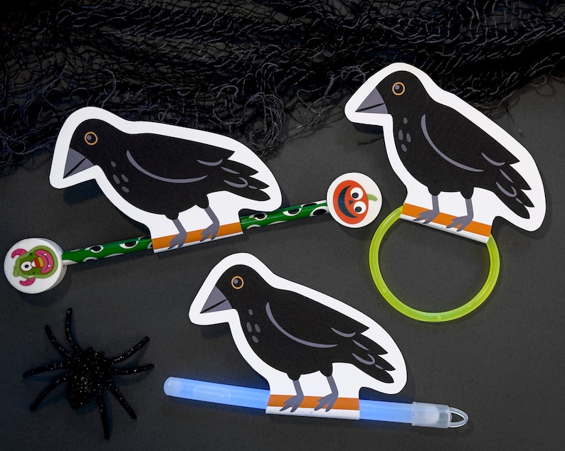 Printable Raven Halloween Hugger Cards  Glow stick Glow image 1