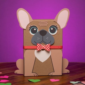Frenchie Valentine Box druckbares Dekorkit, süße französische Bulldogge Hündchen Valentinstag Briefkasten Bastelset Schuhkarton, Print at Home