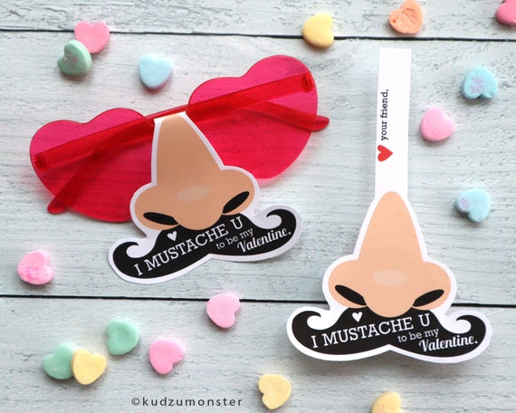 Nose Mustache Sunglasses Valentines Classroom valentines heart shaped glasses valentine card boy girl funny Valentine's day Il_570xn