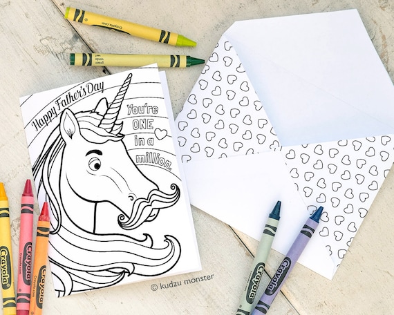 funny unicorn coloring father s day card instant download etsy