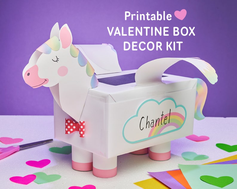 Pegasus Valentine Box Kit  DIY printable Horse Box Decor Kit image 1