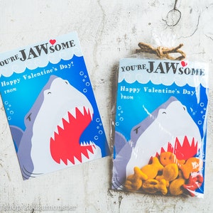 INSTANT DOWNLOAD Printable Classroom shark valentines cards goldfish valentine's day shark week great white sharks funny boys valentine jaws image 1