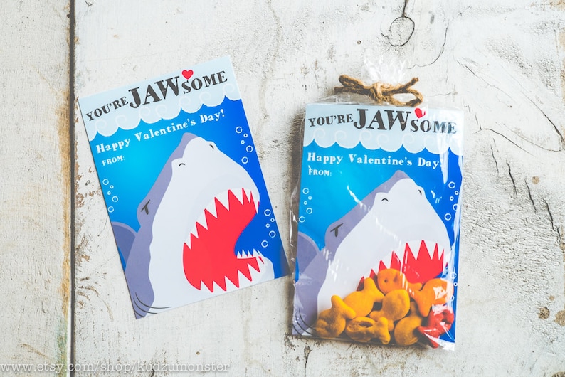 INSTANT DOWNLOAD Printable Classroom shark valentines cards goldfish valentine's day shark week great white sharks funny boys valentine jaws 