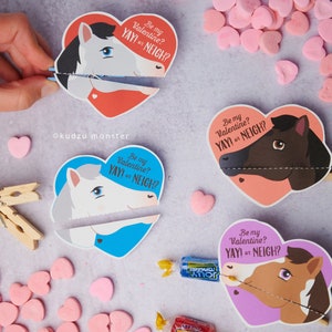 Horse Valentine Printable Clothespin Puppet girl valentines instant download toy Yay or Neigh Funny horse pun Valentine&#39;s Day Craft