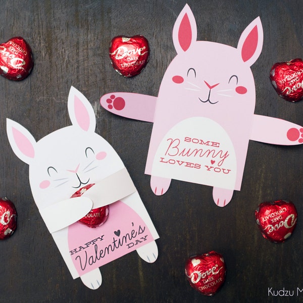 Woodland Bunny Rabbit Classroom Candy Holder valentines cute animals hug individual candy valentine card Valentine's day chocolate holders