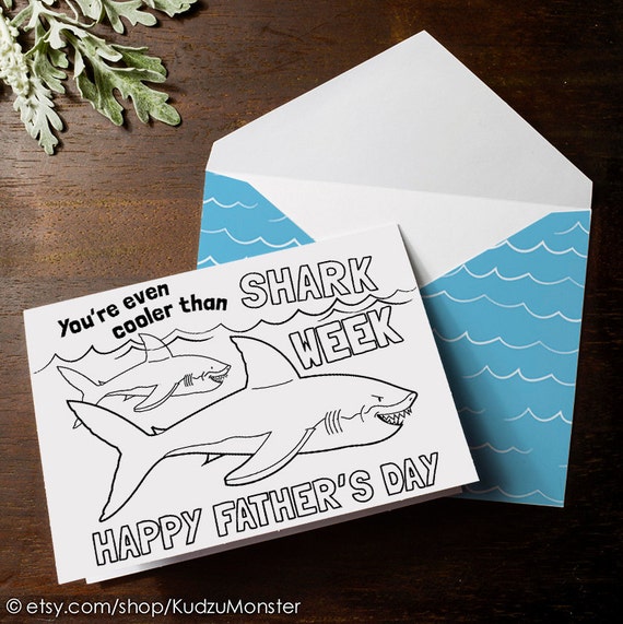 instant download father's day card shark week boys coloring