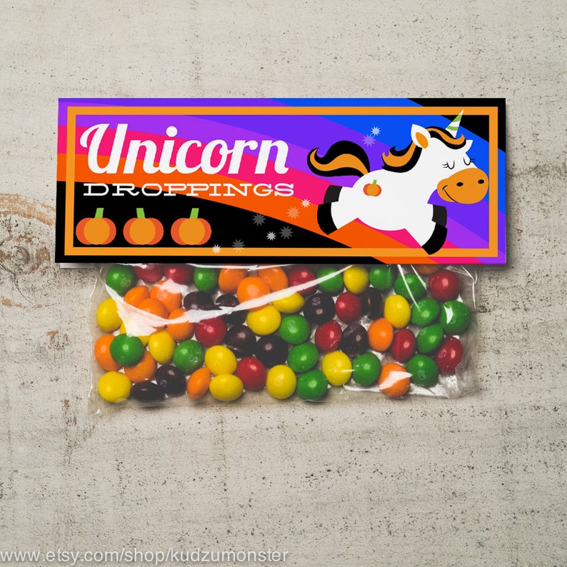 INSTANT DOWNLOAD Halloween Unicorn Funny Treat Topper Candy image 1