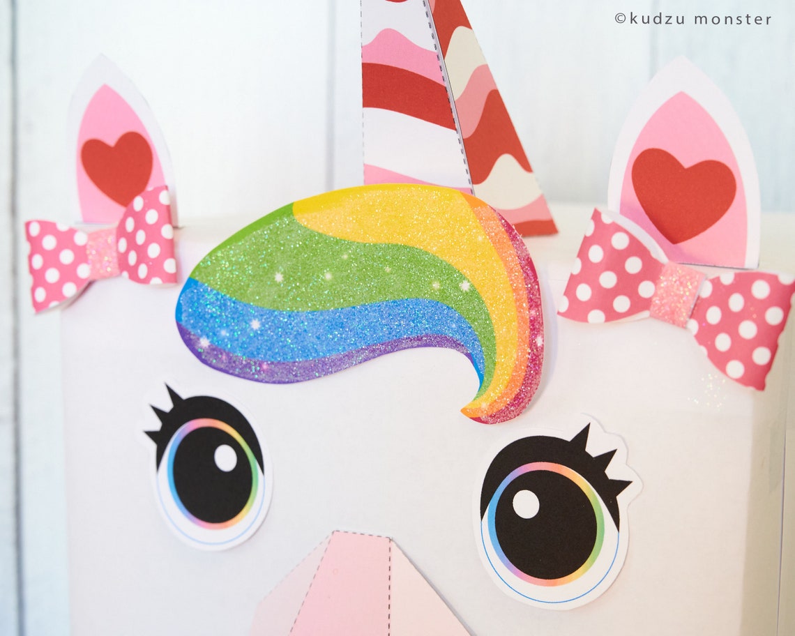 unicorn valentine box printable decor kit 3d rainbow horn 3d etsy