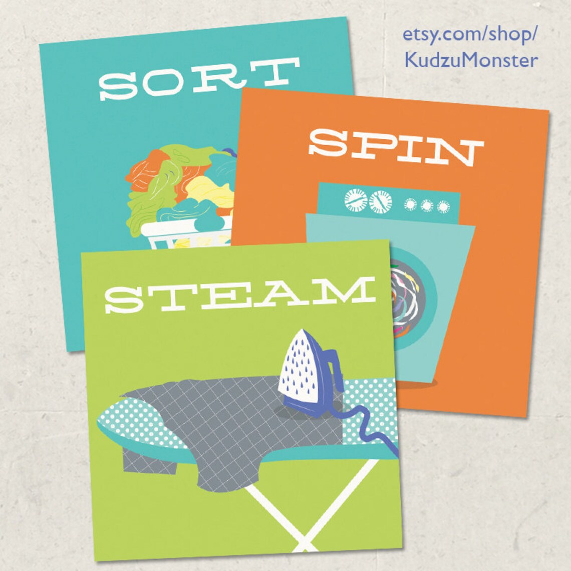 Laundry Room Art Set of 3 Matching Graphic Modern Art Prints Etsy