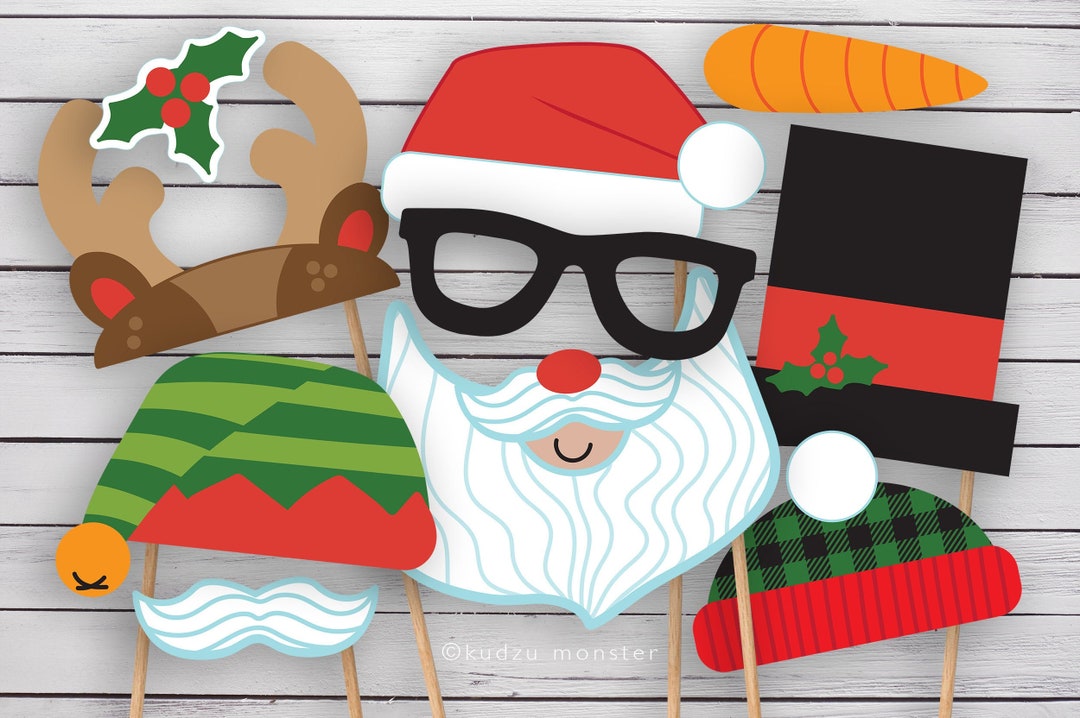 Christmas Photo Booth Props Printable Santa, Reindeer, Elf Masks ...