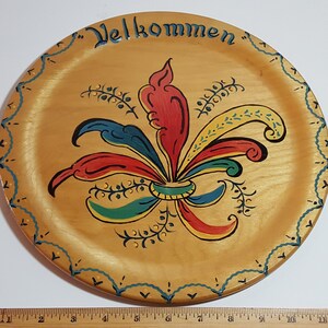 Vintage Rosemaled Velkommen wall hanging