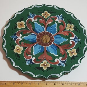 Vintage NORDIC, SCANDINAVIAN, NORWEGIAN, Rosemaling large wooden plate