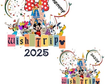 Disney Wish Trip 2026 PNG – Camisetas personalizadas a juego para vacaciones familiares - Descarga digital de Magic Kingdom