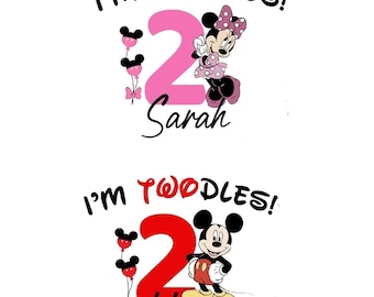Imagen PNG de Mickey Mouse para el segundo cumpleaños - Imagen PNG de la camiseta de cumpleaños de Disney para dos personas - Imagen PNG de la camiseta para fiesta de cumpleaños de dos personas - Archivo digital personalizado para cumpleaños infantiles