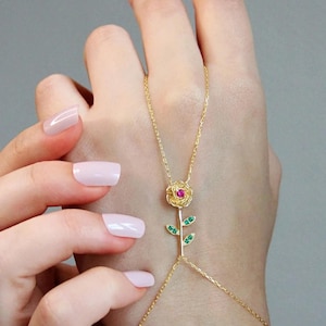 Rose Hand Chain Bracelet, 925 Silver Handmade Finger Bracelet, Zircon Hand Accessories,  Boho Wedding Jewelry, Body Chains, Gifts for Her