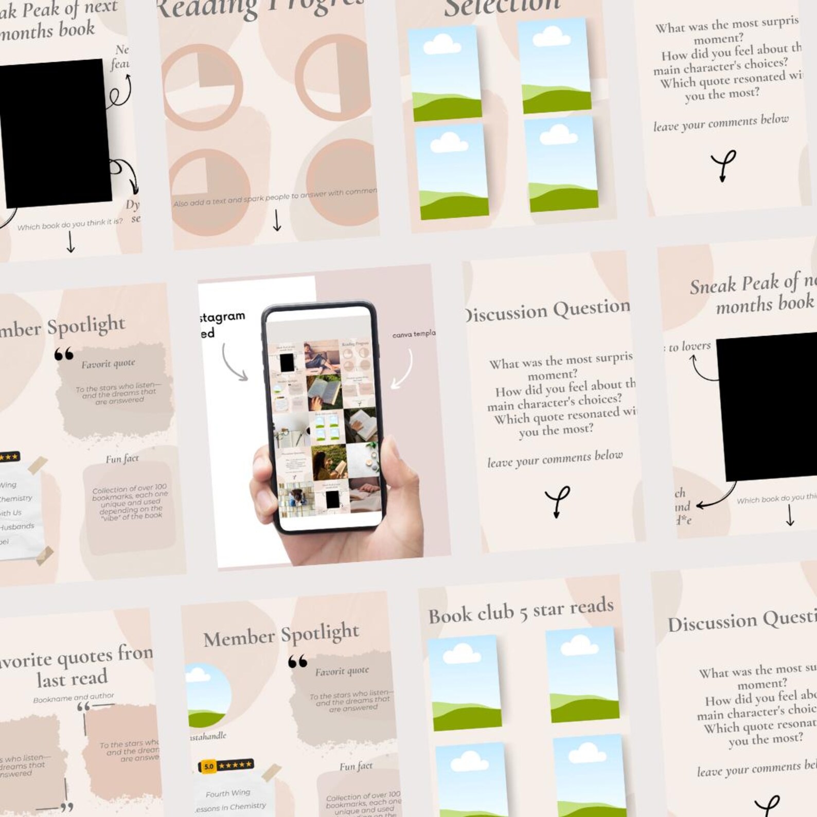 Instagram Book Club Canva Template Readytouse Bookstagram Templates