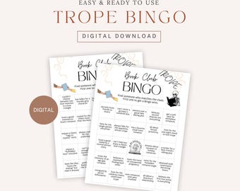 Bingo de tropos de libros, divertido juego de club de lectura, bingo literario para Booktok y Bookstagram, tropos de romance y fantasía, bingo de desafío de lectura