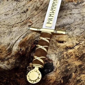 Runic Viking Sword | Hand Forged Medieval Sword With Brass Guard | Full Tang 1095 High Carbon Steel Blade | Leather Wrapped Handle