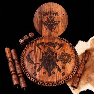 Custom Viking Table, Viking Wooden Table, Viking Warrior Carved Table, Norse Coffee Table, Round Coffee Table, Birthday & Christmas Gift
