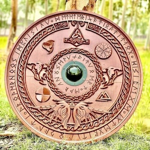 Viking Shield with Norse Runes | Handcrafted Wooden Shield | Viking Warrior Round Shield | Norse Mythology Decor | Gift For Husband
