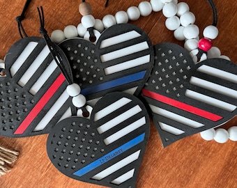 Personalized Thin Blue Line Ornament – Wooden Police Officer Gift