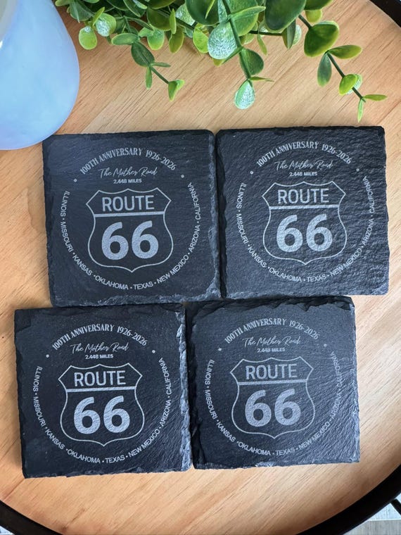 Route 66 100th Anniversary Slate Coasters | Mother Road Road Trip Decor