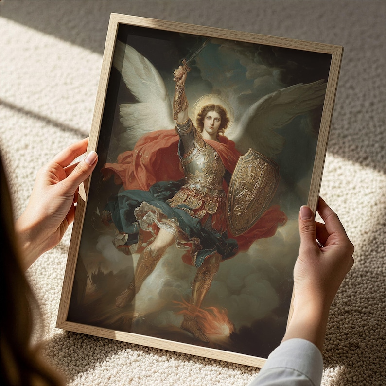 Saint Michael the Archangel Oil Painting Print, Oil Paint Style Angel ...