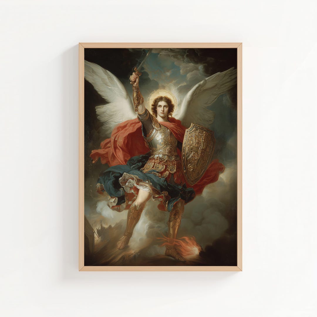 Saint Michael the Archangel Oil Painting Print, Oil Paint Style Angel ...