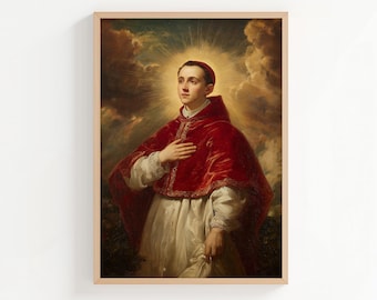 Saint Charles Borromeo Oil Painting Print, Oil Paint Style Christian Saint Wall Art, St Charles Poster or Canvas Print, Christian Art Gift