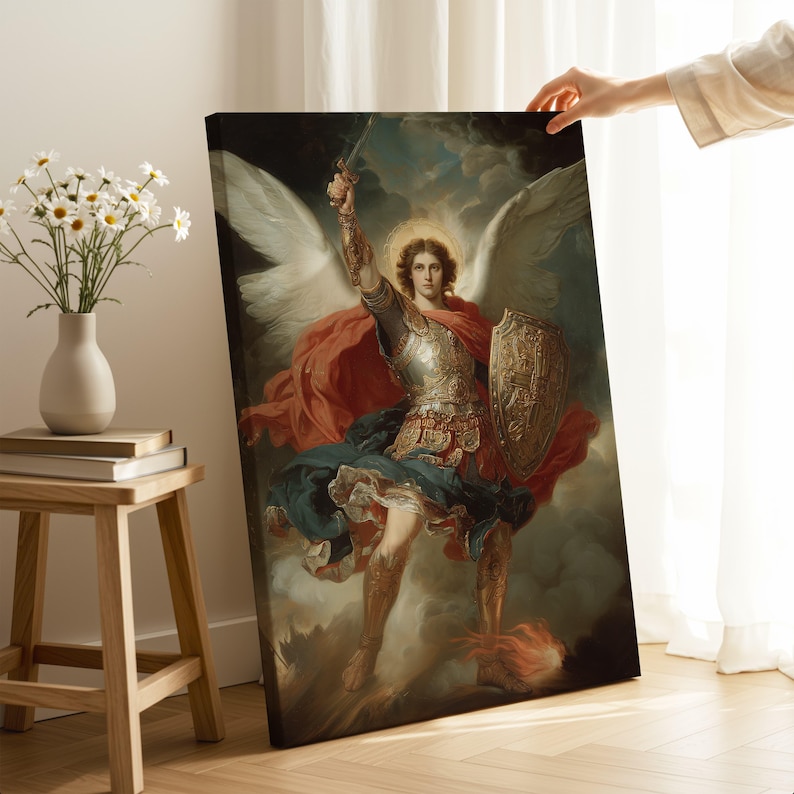 Saint Michael the Archangel Oil Painting Print, Oil Paint Style Angel ...