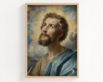 Impresión de pintura al óleo de San Lucas Evangelista, arte mural cristiano de estilo óleo, póster o lienzo de San Lucas, regalo de arte cristiano