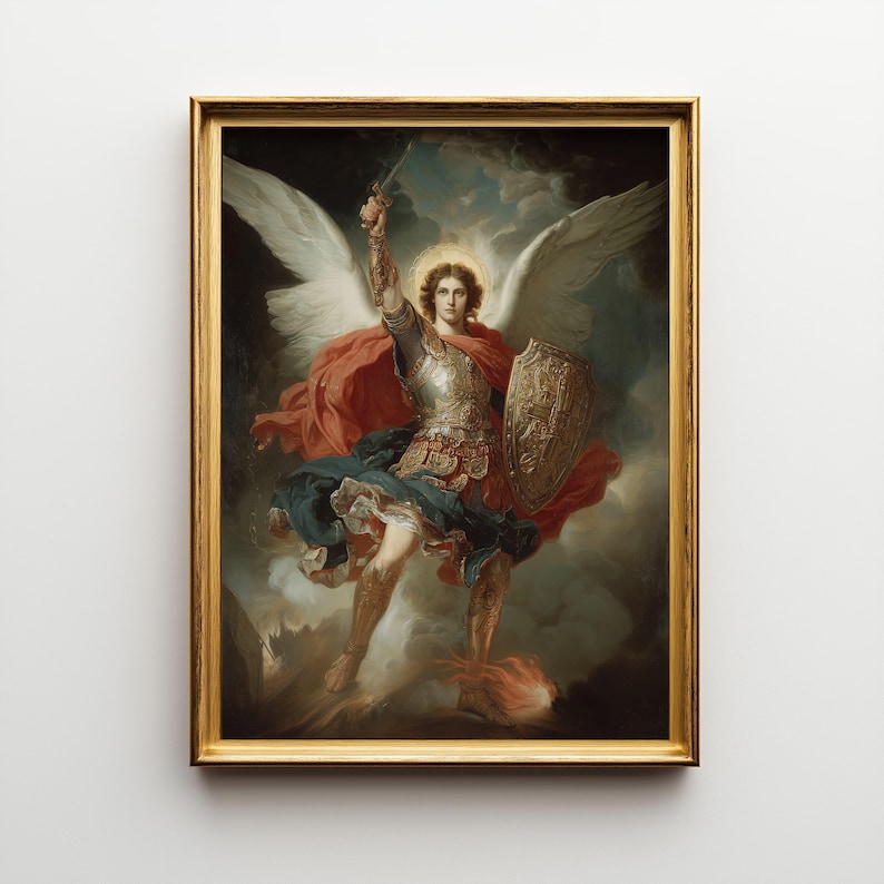 Saint Michael the Archangel Oil Painting Print, Oil Paint Style Angel ...