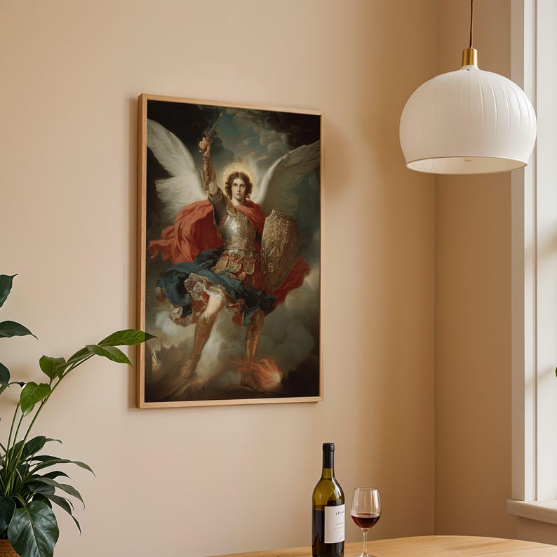 Saint Michael the Archangel Oil Painting Print, Oil Paint Style Angel ...