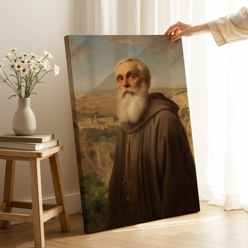 Saint Benedict of Nursia Oil Painting Print, Oil Paint Style Christian ...