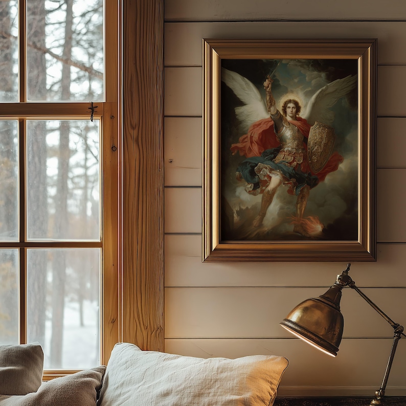 Saint Michael the Archangel Oil Painting Print, Oil Paint Style Angel ...