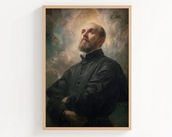 Saint Ignatius of Loyola Oil Painting Print, Oil Paint Style Catholic Saint Wall Art, St Ignatius Poster or Canvas Print, Christian Art Gift