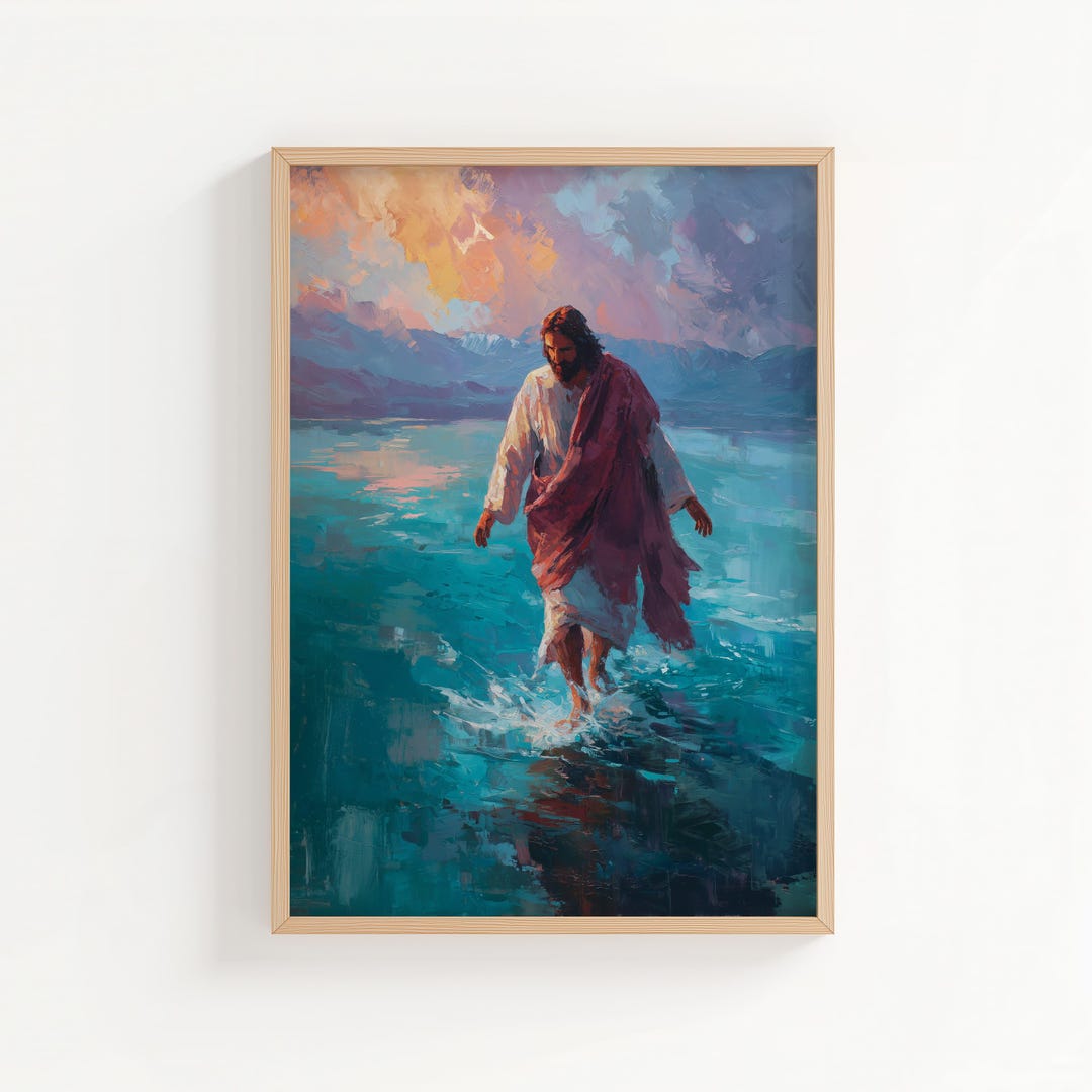 Jesus Walking on Water Oil Painting Print, Oil Paint Style Christian ...