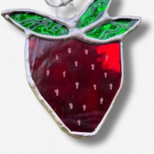 Strawberry Stained Glass Ornament Fruit Ornament Holiday Decor Glass Fruit Christmas Ornament Glass Etched Strawberries Maximalist