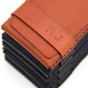 Groomsmen Gift Personalized Slim Leather Wallet Leather Card Case Minimalist Set of 2 or more FREE monograms image 1