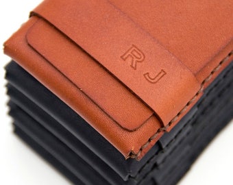 Groomsmen Gift - Personalized - Slim Leather Wallet - Leather Card Case - Minimalist - Set of 2 (or more) - FREE monograms