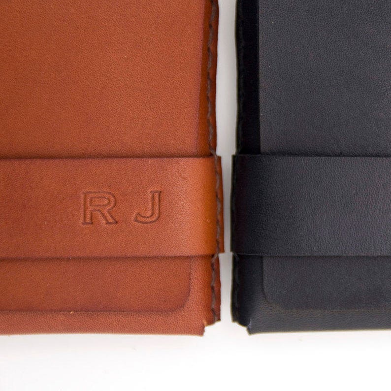 Groomsmen Gift Personalized Slim Leather Wallet Leather Card Case Minimalist Set of 2 or more FREE monograms image 3