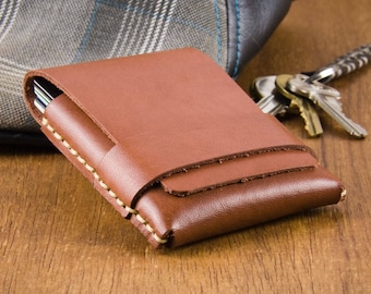 Cartera de cuero minimalista, Cartera delgada para hombre, Regalos para él 2021, Tarjeteros de cuero, Cartera para hombre, Cartera con tarjetero