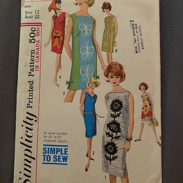 Simplicity 5309 sewing pattern vintage design women’s wear mod dress high fashion sew at home do it yourself couture sheath dress sleeveless