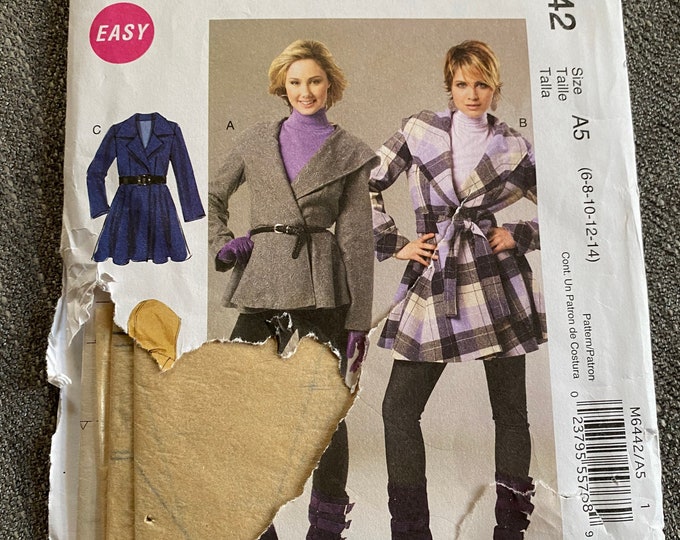 Mccalls 6442 Sewing Pattern, Womens Coat Jacket Pattern, Fall and