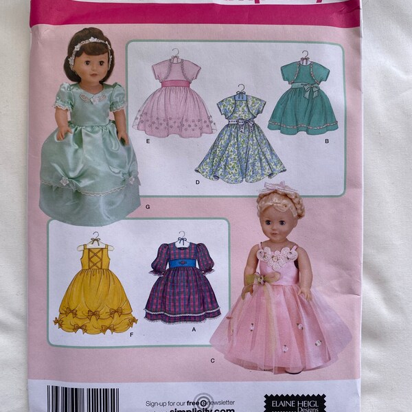 Simplicity 3547 sewing pattern, doll clothing pattern, baby doll dresses, diy toys for children, little girls doll clothing, 18” doll dress