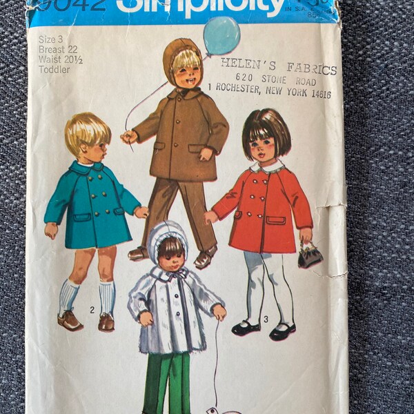 Simplicity 9042 sewing pattern, toddler clothing pattern, coat with detachable collar, little kids pants pattern, sew a childrens hood, diy