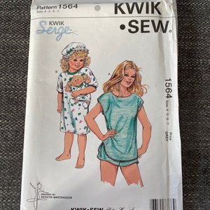 Kwik sew 1564 sewing pattern girls nightgown sleepwear sew your own clothes pajamas for kids sleep shirt knitwear pattern vintage sewing kit