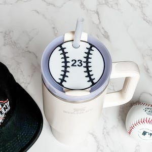 Custom Stanley Cup Lid Topper – Fits 40 oz Stanley Tumbler – Baseball, Softball, or Hockey Puck Design – Personalized Name & Number