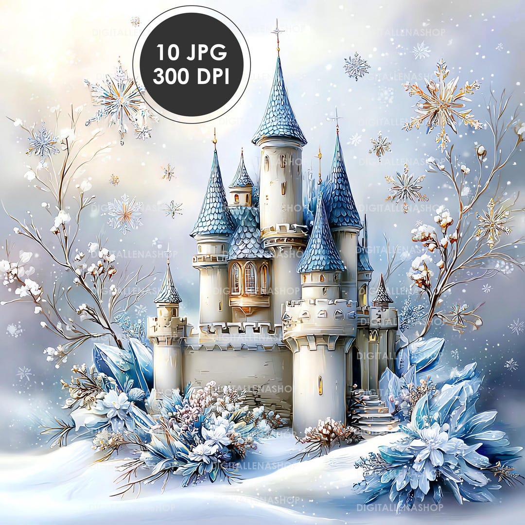 Winter Castle Watercolor Clipart: Snowy Fairytale Design (JPG Files) - Etsy
