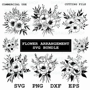 Flower Arrangement SVG Bundle | Mothers Day Svg | Floral Svg File, Flower Border Svg, Flower Monogram | Files for Cricus, Flower Sketch Svg